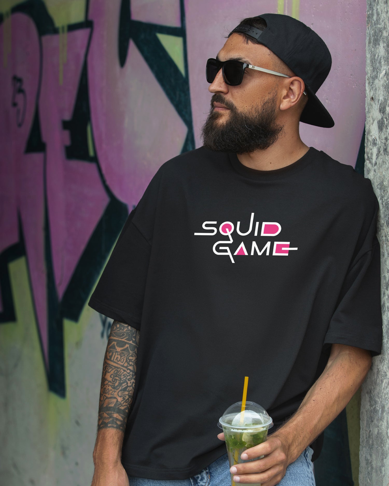 Squid Game Oversized Graphic T-Shirt – Black Edition